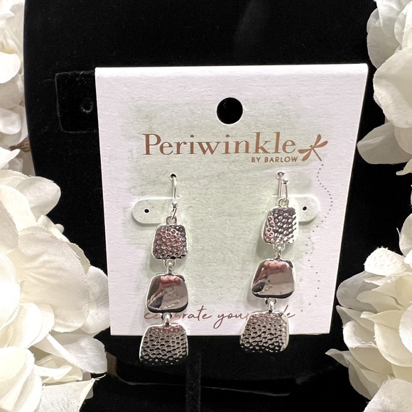 Periwinkle Silver 2” Wire Drop Pierced Earrings NEW - Picture 2 of 2